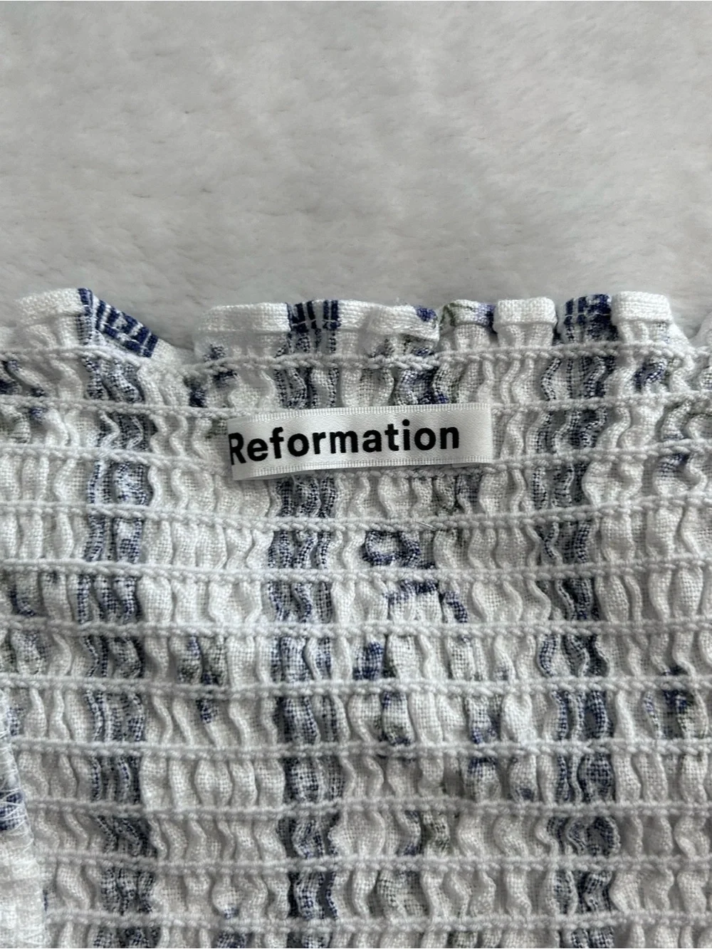 Reformation Floral Linen Crop Top Women’s Size 0 White Blue Sustainable